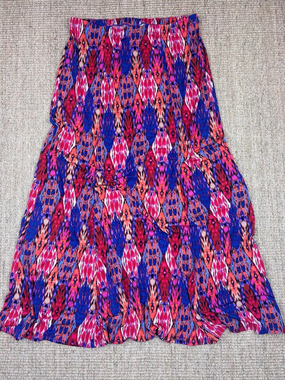 🌺💜 Susan Graver Ikat Print Maxi Skirt | Size M | Pink/Purple/Cobalt